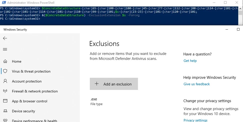 SILENTCONNECT προσθήκη εξαίρεσης Microsoft Defender (Πηγή - Elastic)